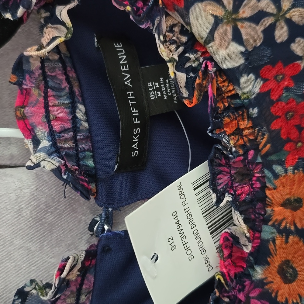 Saks Fifth Avenue Floral Flutter Sleeve Midi Dress, Size Medium, NWT - Picture 8 of 9
